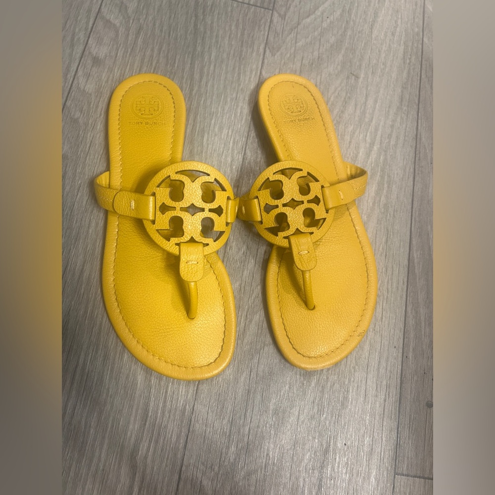 Yellow Tory Burch Miller Sandals with Logo Detail